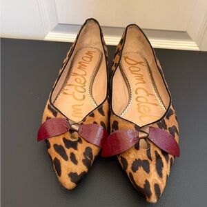 Sam Edelman Leopard-Print Pointed Flats with Burgundy Patent Bow